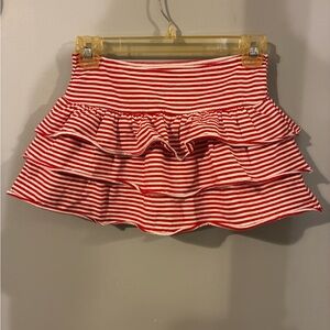 Hollister Red and White Striped Ruffle Mini Skirt